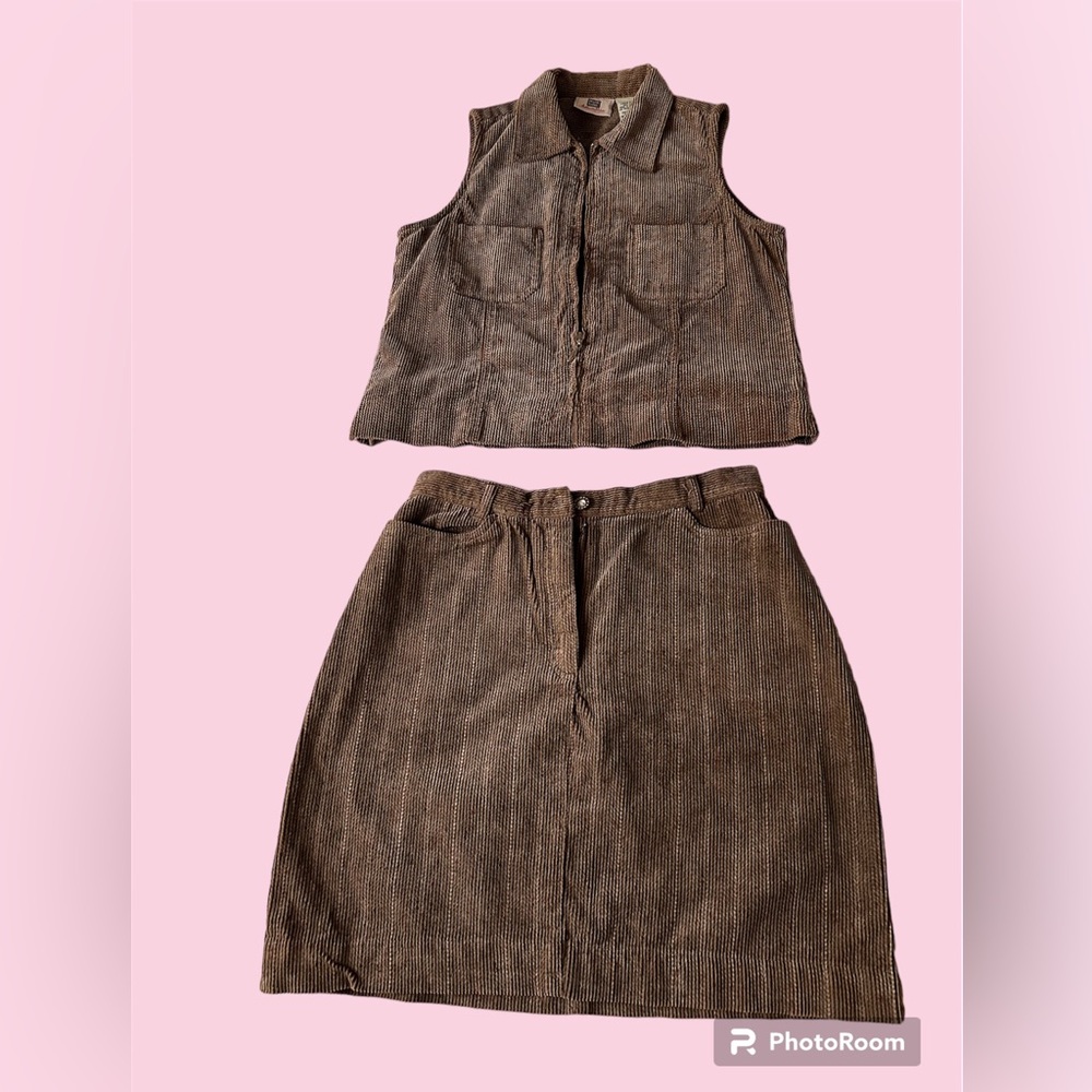 Faded Glory, Brown Corduroy Vest Jacket and Skirt Set